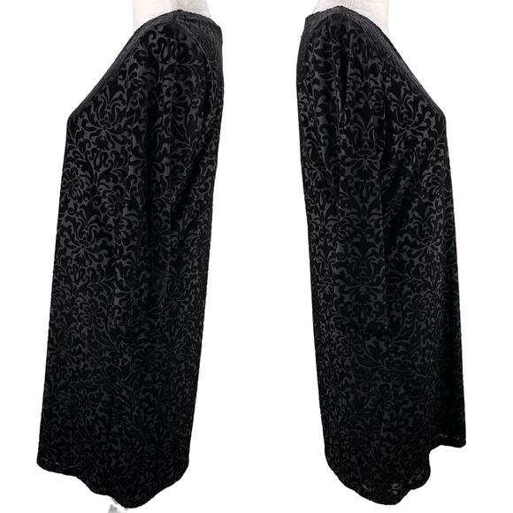 Adrienne Vittadini Dress Black Large Embossed Velvet 3/4 Sleeves Back Zip - Picture 5 of 14